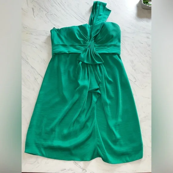 BCBG | Dresses | Bcbg One Strap Green Silk Cocktail Evening Dress Pleated  Bow 2 | Poshmark